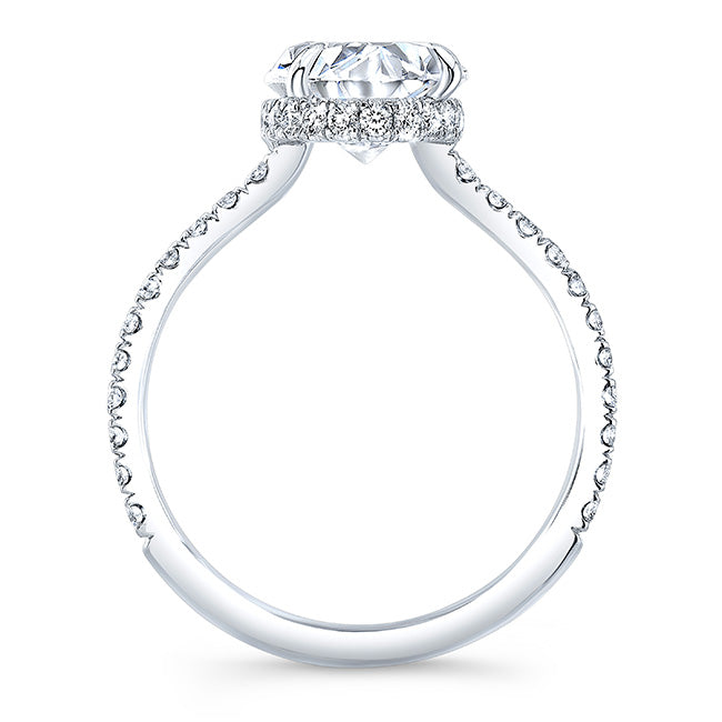Hidden halo oval engagement ring side view
