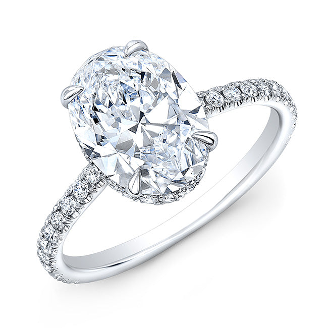 Hidden halo oval engagement ring