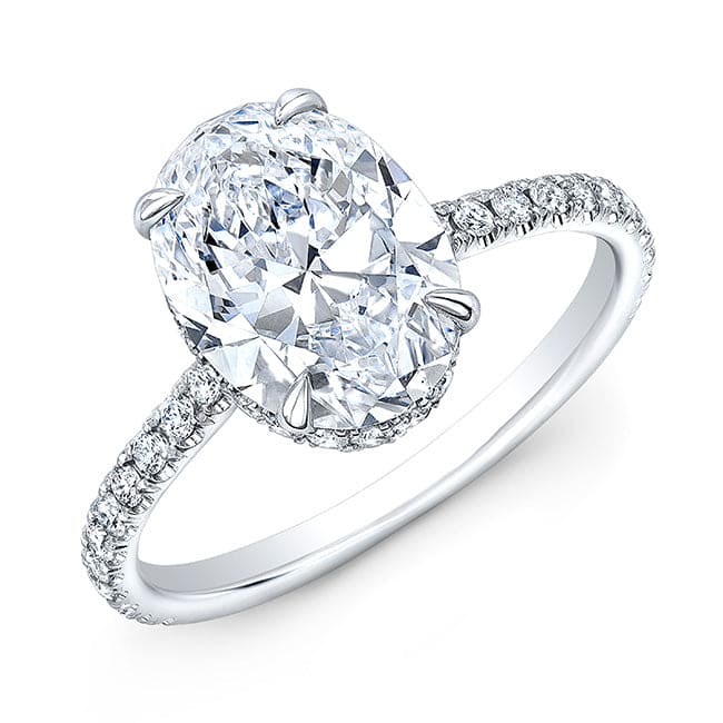 Hidden halo oval engagement ring