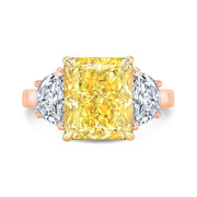 8.0 Ctw Fancy Light Yellow Cushion & Half Moons 3 Stone Diamond Ring GIA Certified