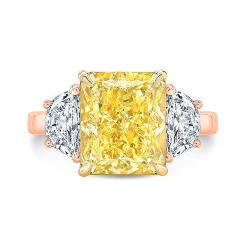 16.50 Ct. Canary Fancy Yellow Cushion Cut n Half Moons Diamond Ring VS2 GIA Certified