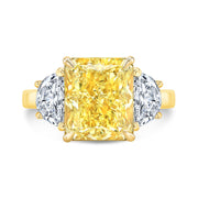Yellow Cushion Cut Diamond Ring w Half Moons  Yellow Gold