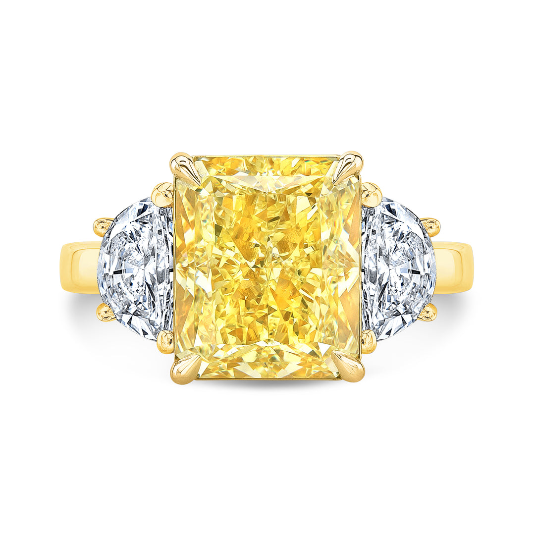 16.50 Ct. Canary Fancy Yellow Cushion Cut n Half Moons Diamond Ring VS2 GIA Certified