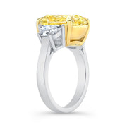 Yellow Cushion Cut Diamond Ring w Half Moons profile View