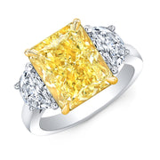 16.50 Ct. Canary Fancy Yellow Cushion Cut n Half Moons Diamond Ring VS2 GIA Certified