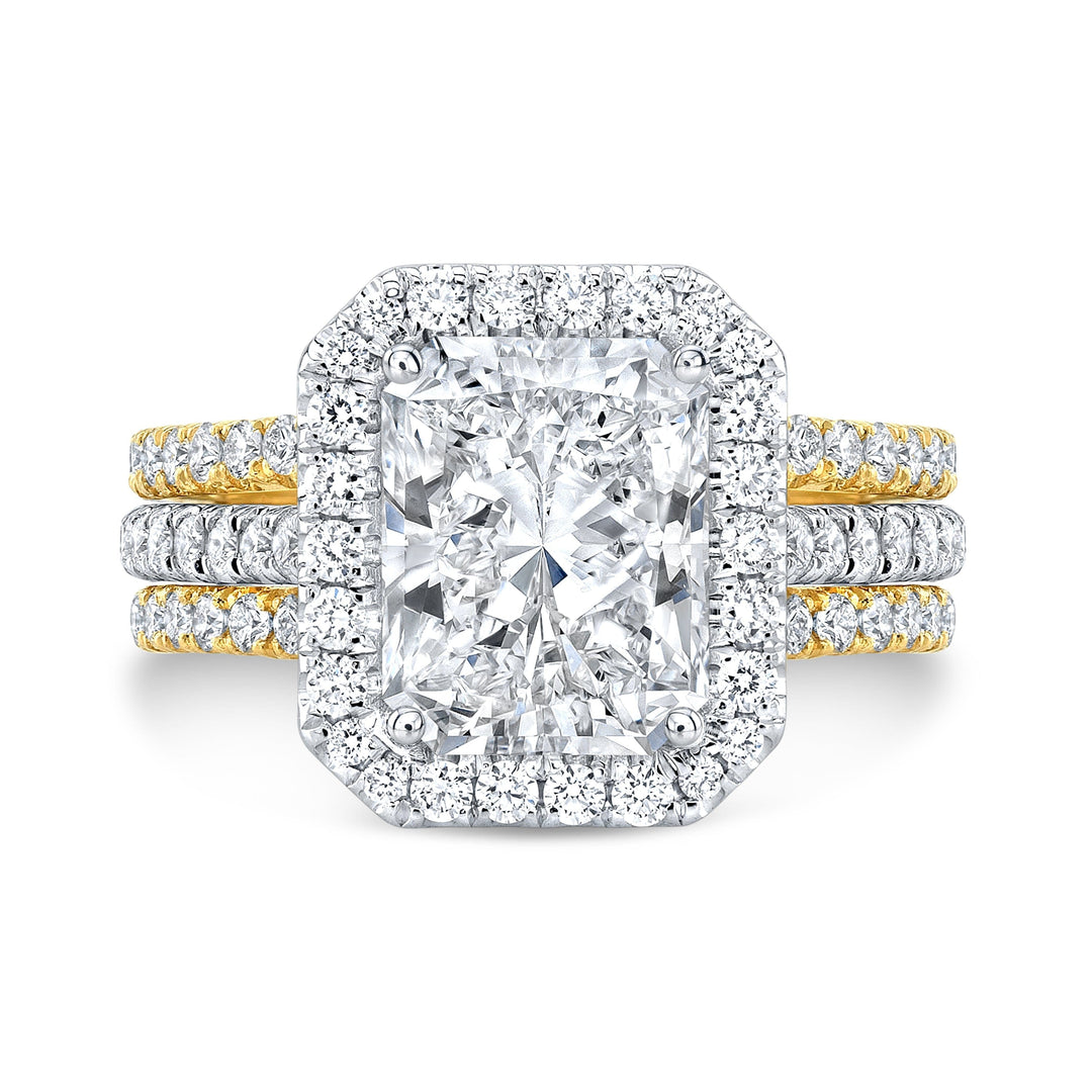 3.10 Ctw Elongated Radiant Cut Halo Ring F Color VVS2 GIA Certified
