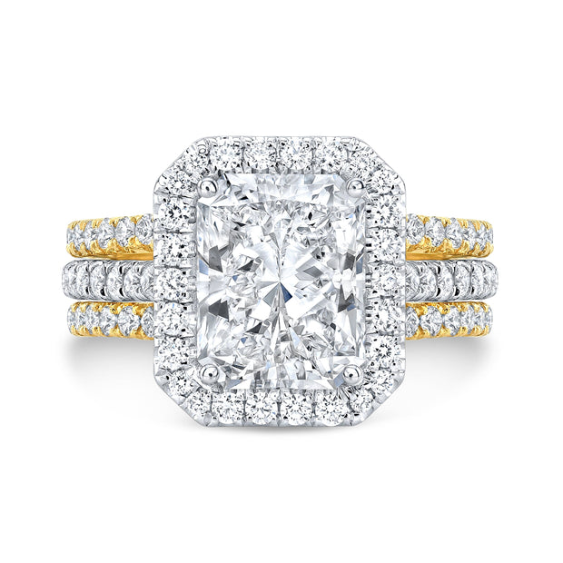 Halo Radiant Cut Split Shank Engagement Ring Two Tone