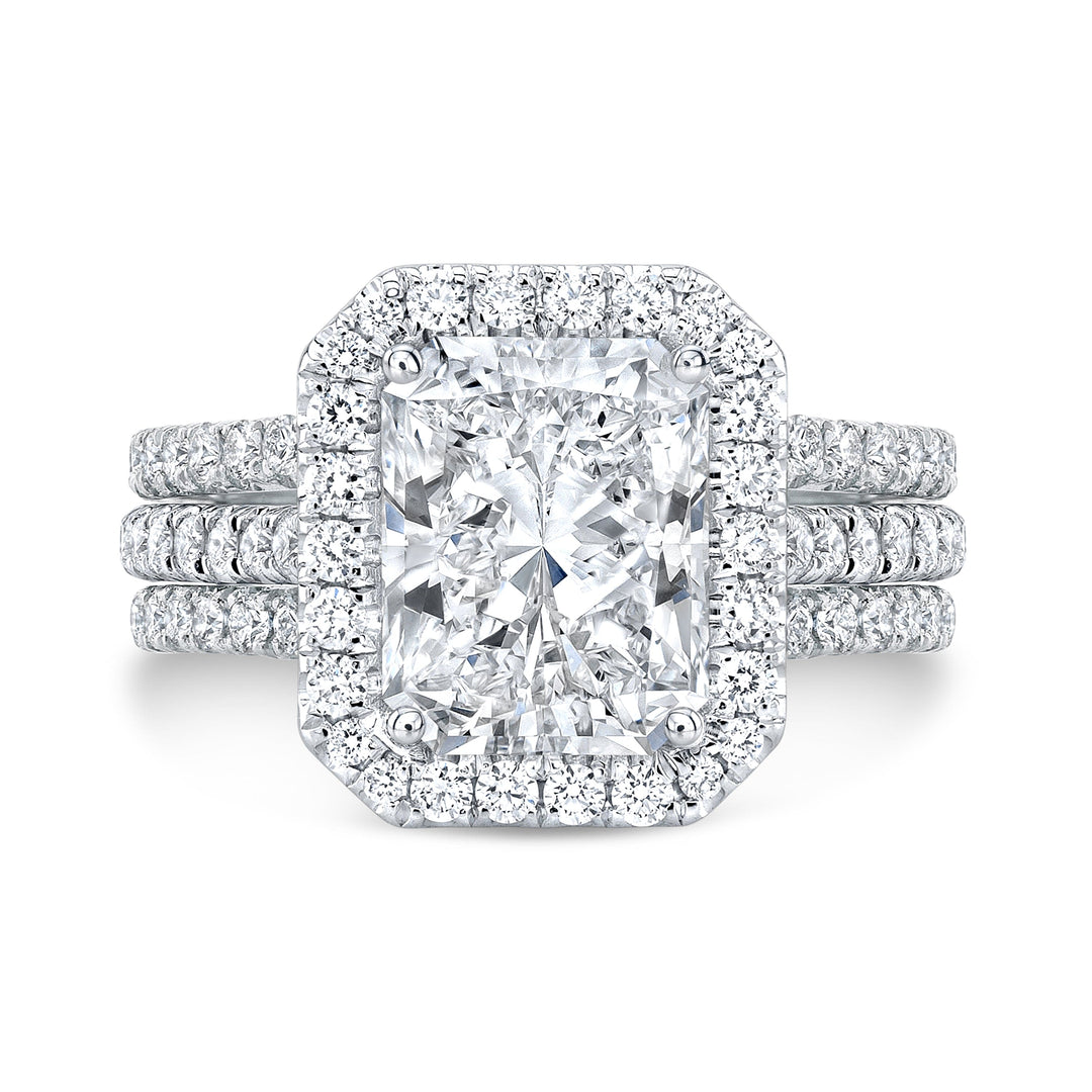 3.20 Ct. Elongated Radiant Halo Split Shank Engagement Ring G Color VS2 GIA Certified