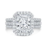 Rectangle Halo Radiant Cut Engagement Ring Split Shank Front View