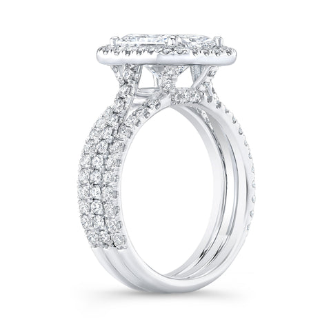Rectangle Halo Radiant Cut Engagement Ring Split Shank Side View