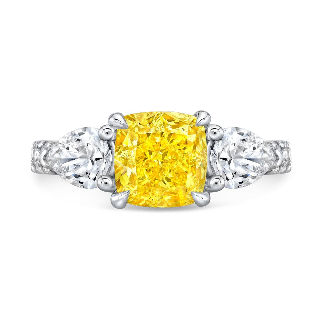 3.70 Ct. Canary Fancy Yellow Cushion & Pear Cut Ring Eternity VVS2 GIA Certified