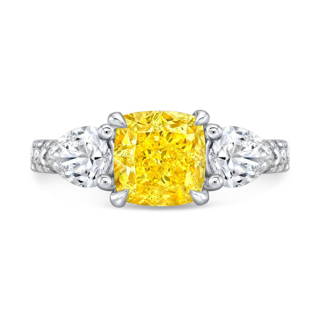 3.70 Ct. Canary Fancy Yellow Cushion & Pear Cut Ring Eternity VVS2 GIA Certified