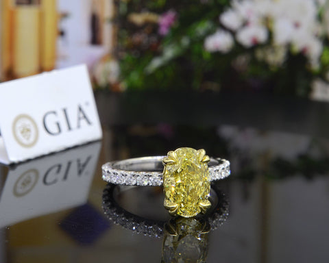 2.90 Ct. Canary Fancy Yellow Oval Hidden Halo Engagement Ring VVS1 GIA Certified