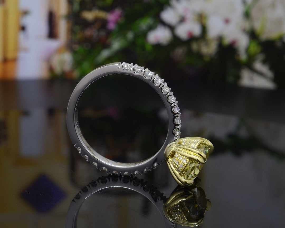 Yellow Oval Hidden Halo Engagement Ring Side Profile