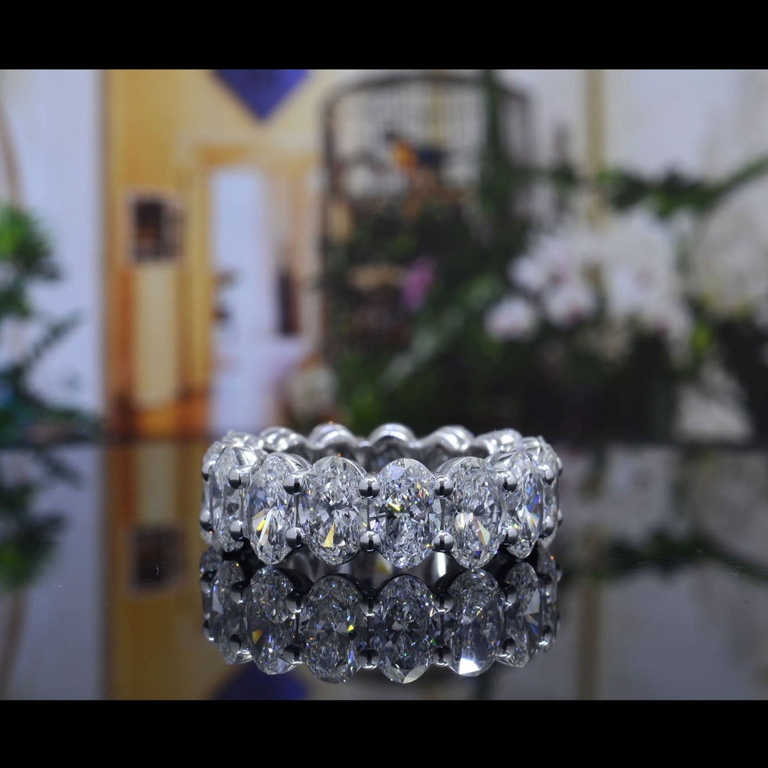 Oval cut natural diamond eternity ring white gold- view from top