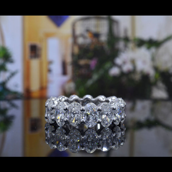 Oval cut natural diamond eternity ring - top view