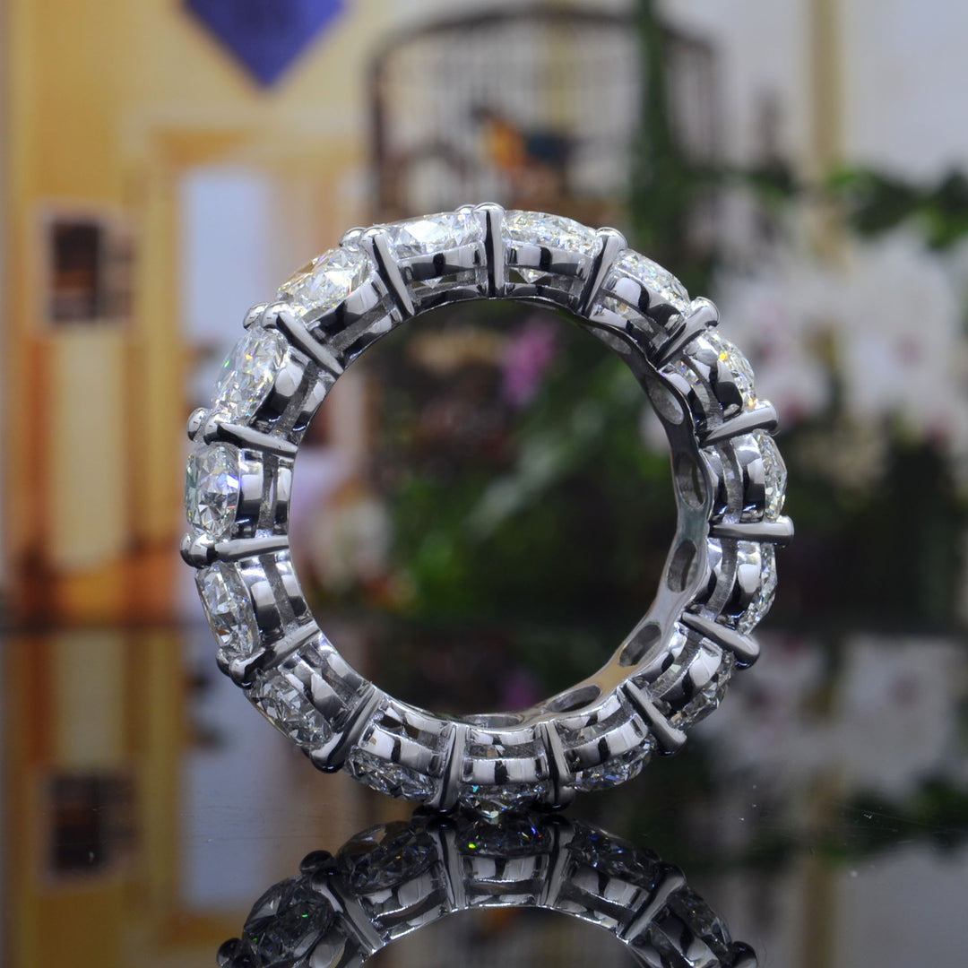 Oval cut natural diamond eternity ring white gold- view from side