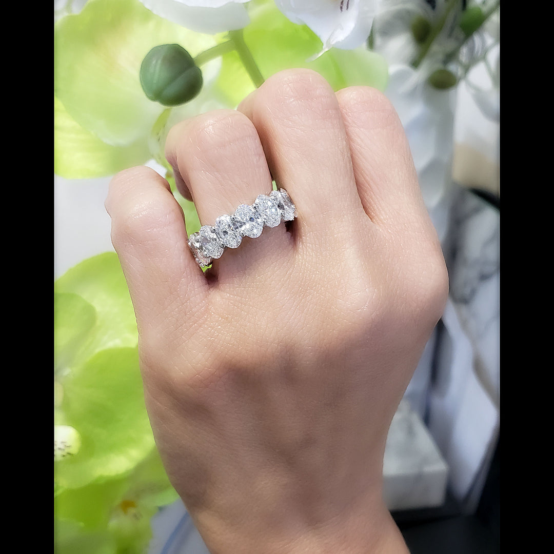 Oval cut natural diamond eternity ring white gold- view from top