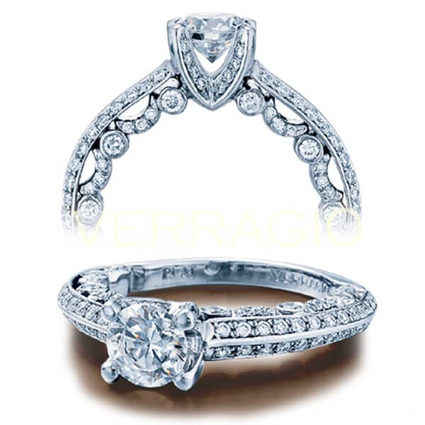 Double row round cut diamond verragio paradiso pave engagement ring
