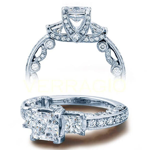 Verragio Paradiso Princess Cut Three Stone Pave Engagement Ring