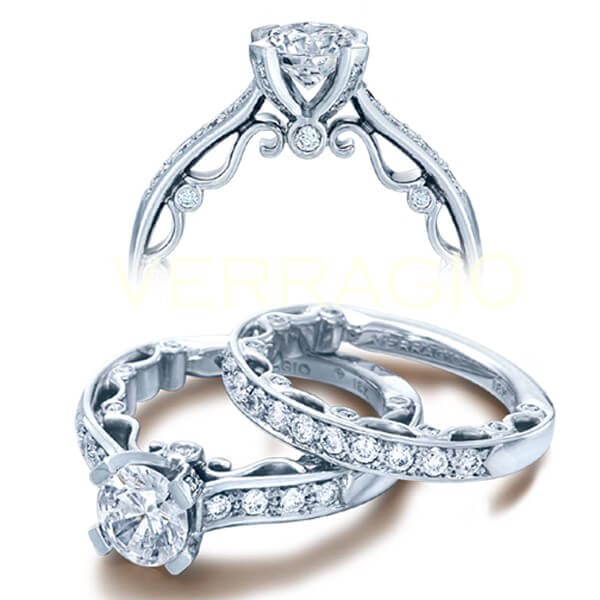 Verragio paradiso round brilliant cut pave diamond engagement solitaire