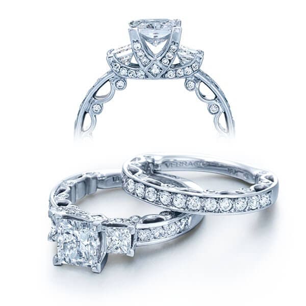 Princess Three Stone Verragio Paradiso Engagement Pave Ring