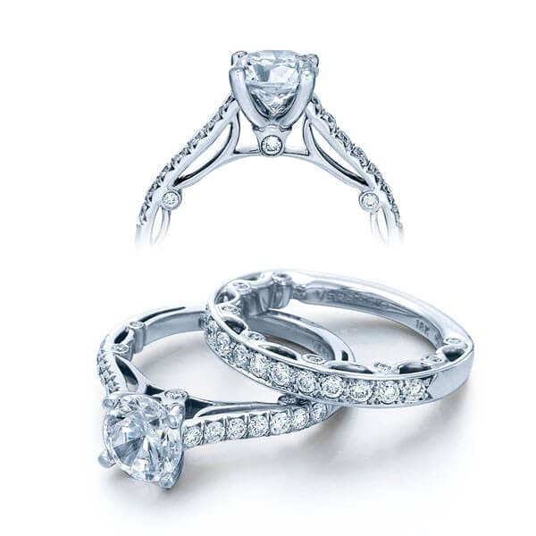 Solitaire round cut pave diamond verragio paradiso engagement ring