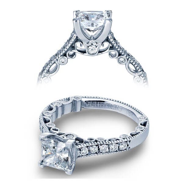Verragio paradiso princess cut solitaire pave diamond engagement ring