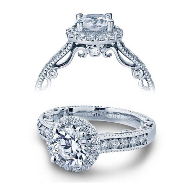 Classic Pave Round Cut Diamond Verragio Paradiso Engagement Ring W/ Milgrain