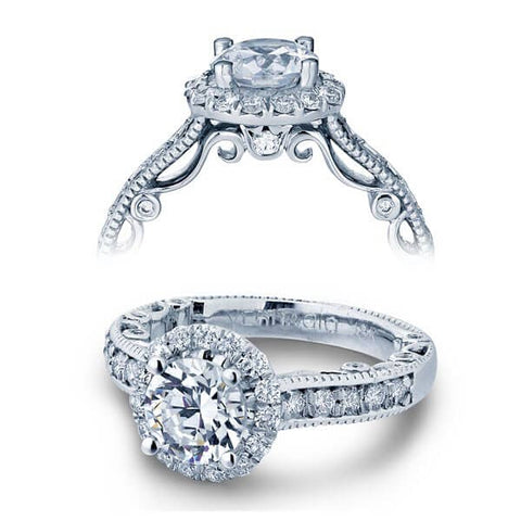 Classic Pave Round Cut Diamond Verragio Paradiso Engagement Ring W/ Milgrain