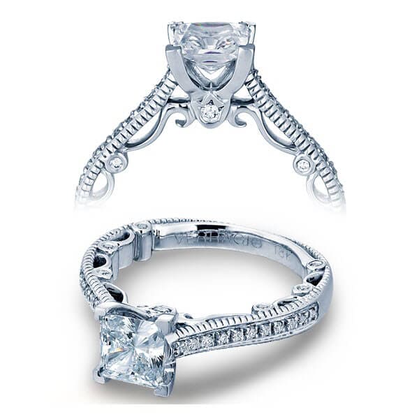 Princess cut solitaire pave diamond engagement ring v prong verragio paradiso