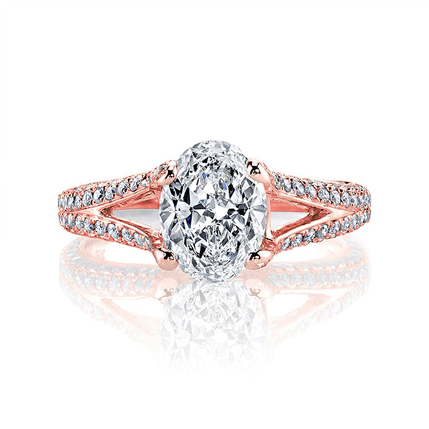 2.00 Ct. Split Shank Oval Engagement Ring with Pave Sides H Color VS2 GIA Certified