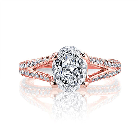 split shank oval cut diamond ring front view rose gold