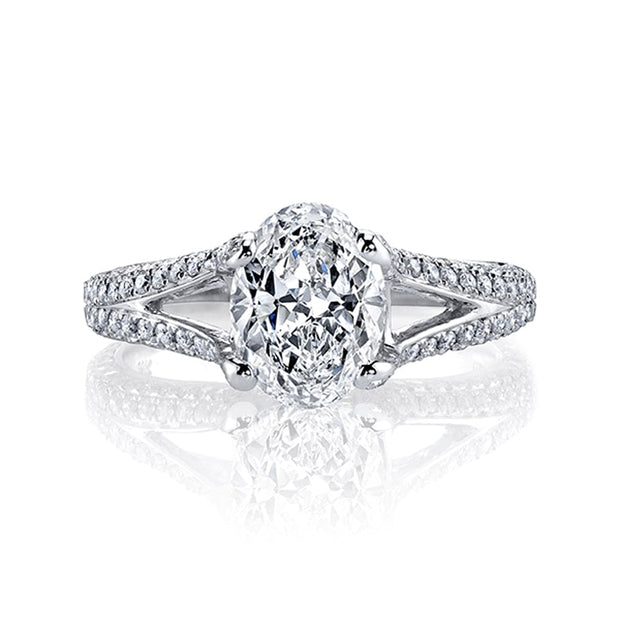 2.00 Ct. Split Shank Oval Engagement Ring with Pave Sides H Color VS2 GIA Certified