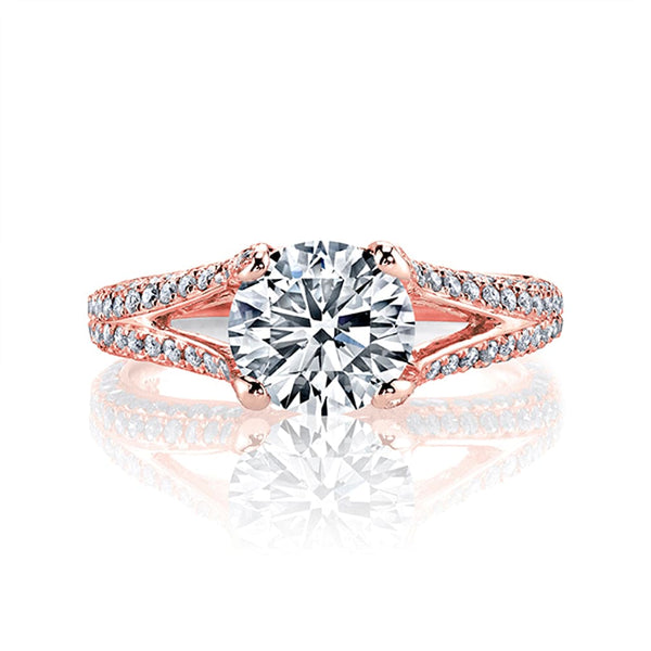 2.30 Ct. Round Split Shank Pave Diamond Ring H Color VS2 GIA Certified 3X
