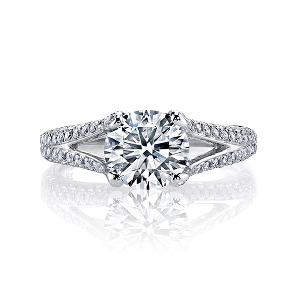 2.30 Ct. Round Split Shank Pave Diamond Ring H Color VS2 GIA Certified 3X