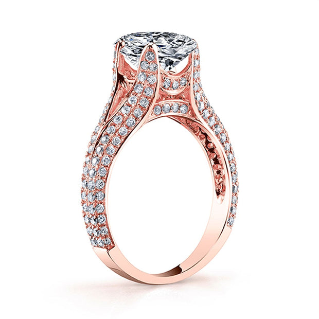 3.00 Ct Split Shank Oval Engagement Ring with Pave H Color VS2 GIA Certified