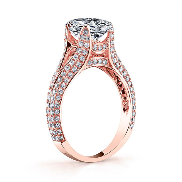 6.00 Ct Split Shank Oval Engagement Ring with Pave Sides K Color SI1 GIA Certified