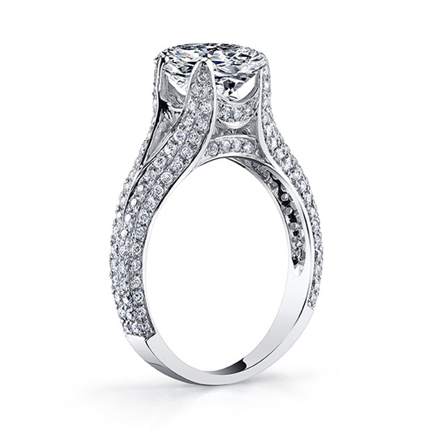 3.00 Ct Split Shank Oval Engagement Ring with Pave Sides G Color VS2 GIA Certified