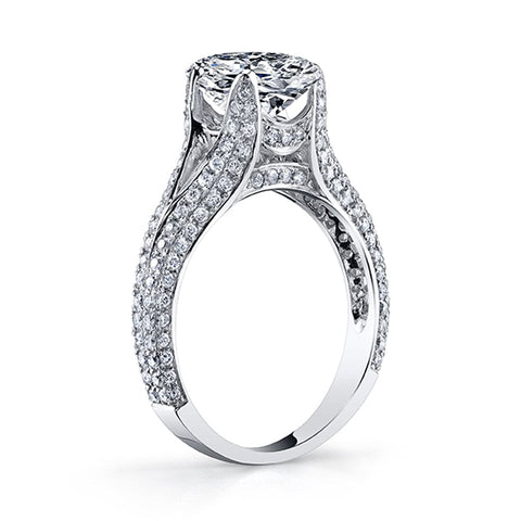 2.20 Ct Split Shank Oval Engagement Ring with Pave Sides F Color VS1 GIA Certified