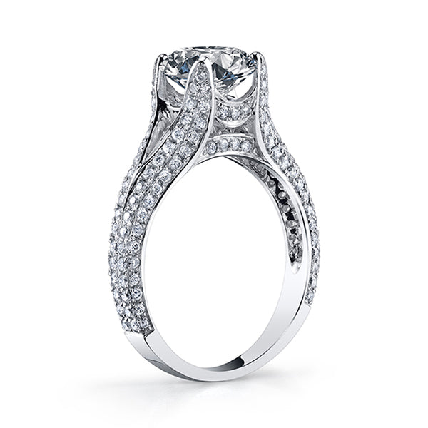 3.10 Ct. Split Shank Pave Engagement Ring H Color VS1 GIA Certified 3X