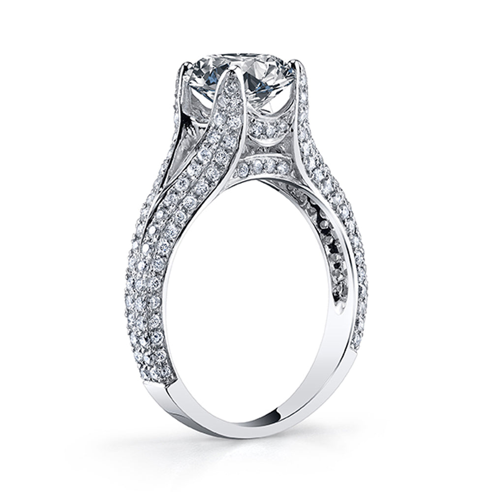 2.30 Ct. Round Split Shank Pave Diamond Ring H Color VS2 GIA Certified 3X