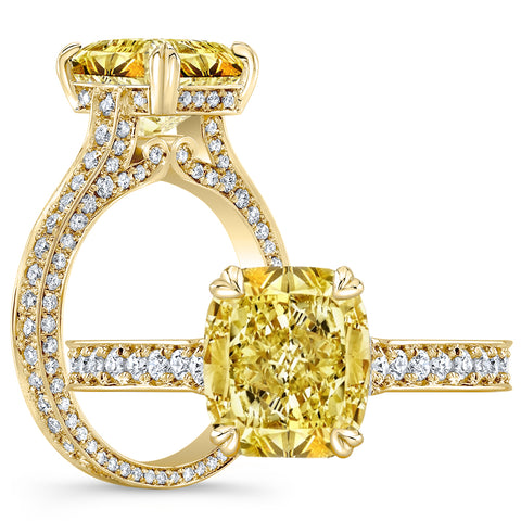 3.75 Ct. Canary Fancy Yellow Cushion Pave Engagement Ring VS1 GIA Certified