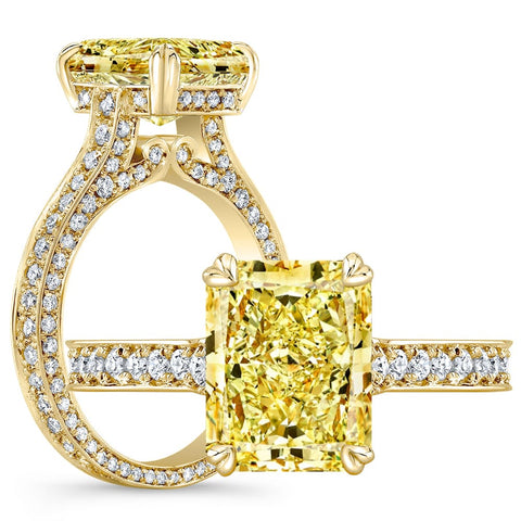 3.25 Ct. Canary Fancy Yellow Radiant Cut Elongated Diamond Ring VS1 GIA Certified