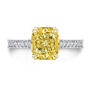 cushion cut fancy yellow pave diamond ring Front