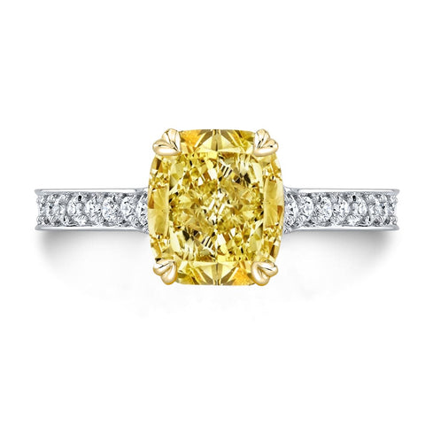 3.25 Ct. Canary Fancy Intense Yellow Cushion Cut Diamond Ring SI1 GIA Certified