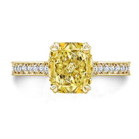 2.75 Ctw. Canary Fancy Yellow Cushion Cut Pave Engagement Ring VS1 GIA Certified