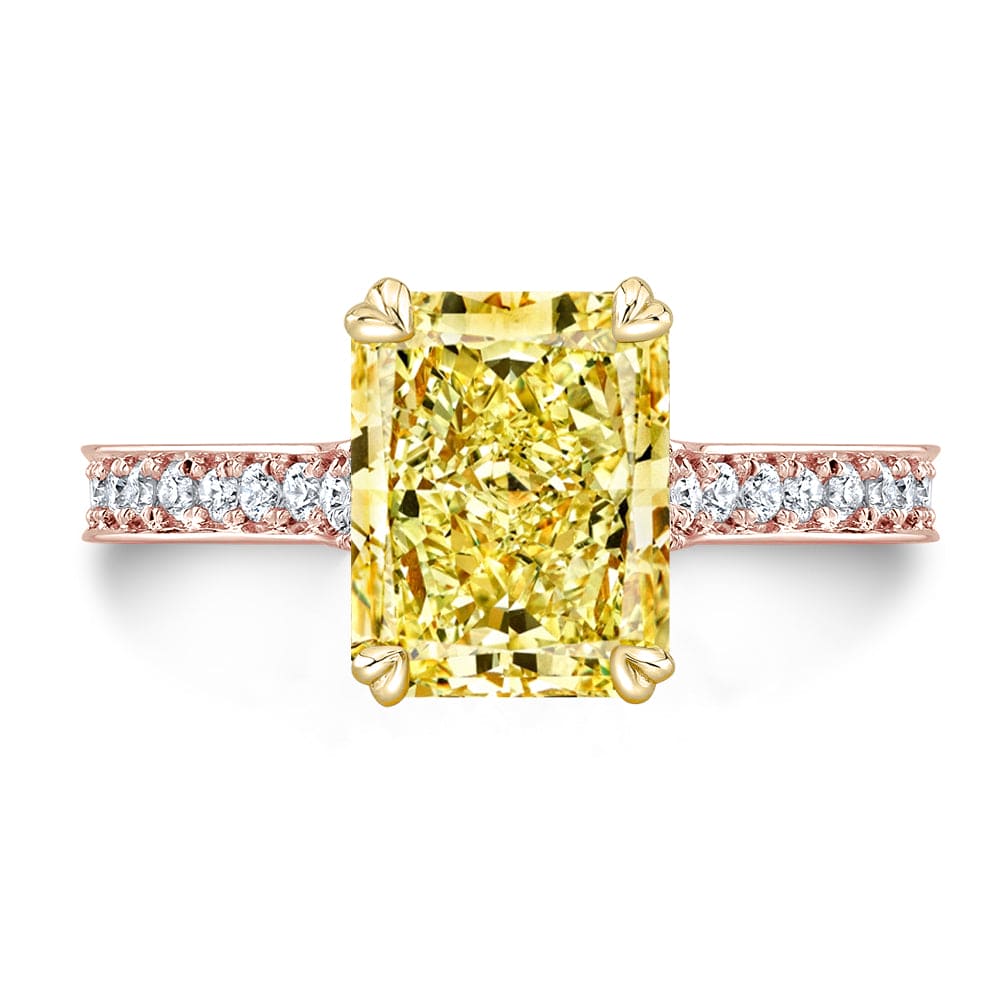 3.25 Ct. Canary Fancy Yellow Radiant Cut Elongated Diamond Ring VS1 GIA Certified