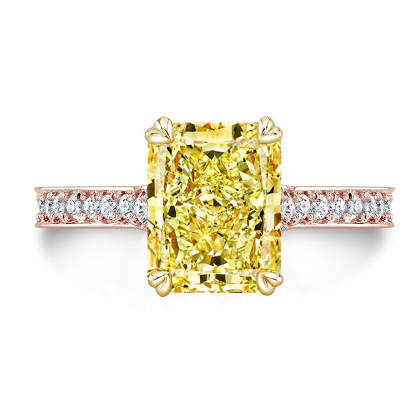 3.25 Ct. Canary Fancy Yellow Radiant Cut Elongated Diamond Ring VS1 GIA Certified