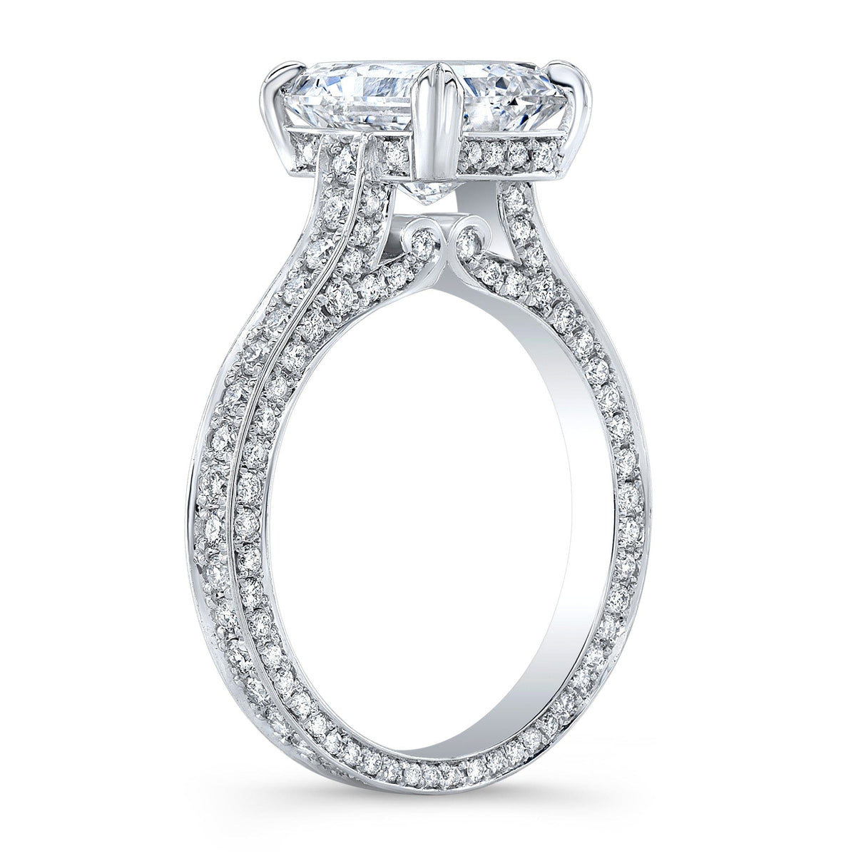 Radiant cut engagement ring profile view